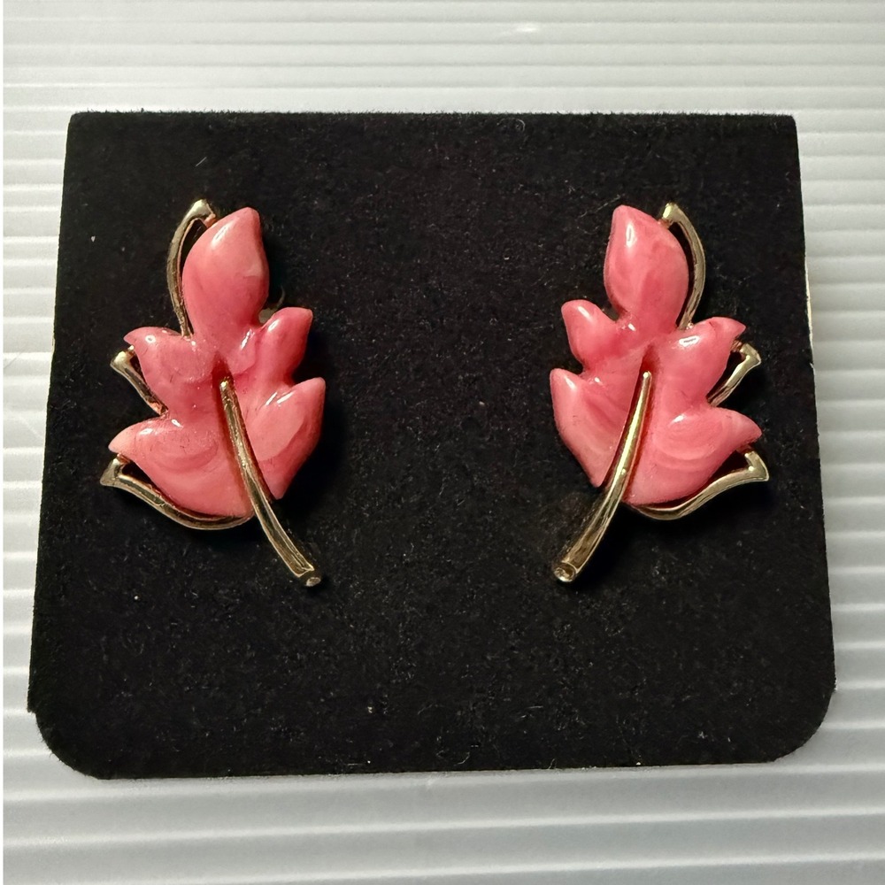 Sarah Coventry Autumn Splendor Clip On Earrings Women Pink Excellent Leaf 7601